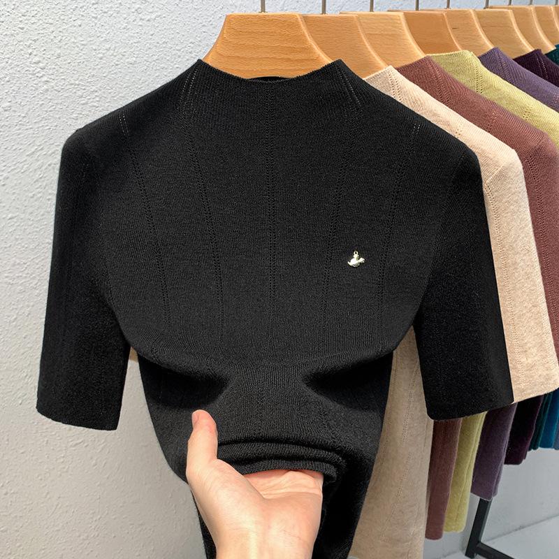 Bottom Button-down Women's Latest Women's Clothing Temperament Semi-turtleneck Pullover Elastic Inner Waist Top