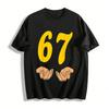 Fun Hands Holding Number 67 Graphic Casual Print Top Pure Cotton T-shirt