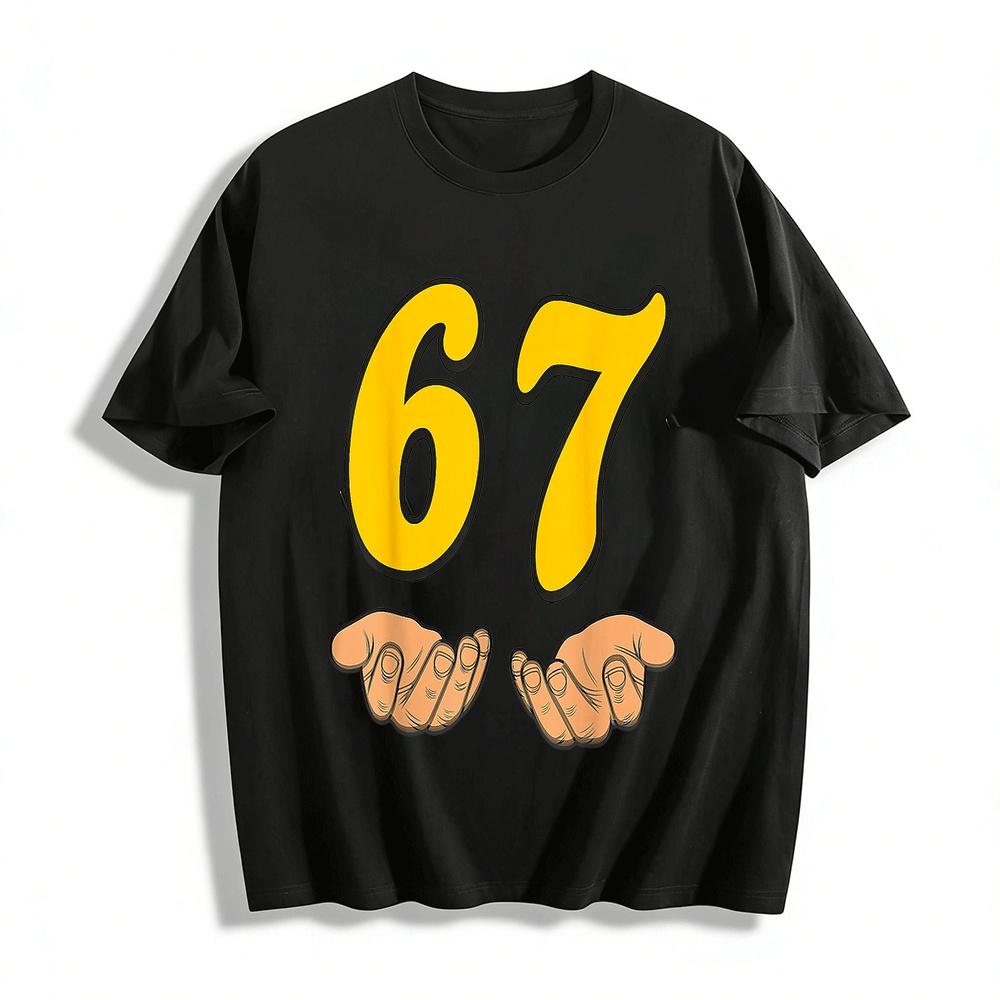 Fun Hands Holding Number 67 Graphic Casual Print Top Pure cotton T-shirt XXS