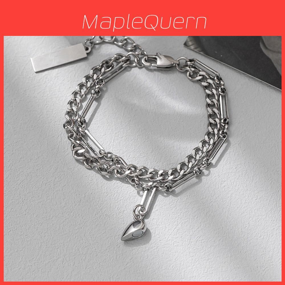 Titanium Steel Double Layer Couple Bracelet With Magnetic Hearts For Gift And Fashion