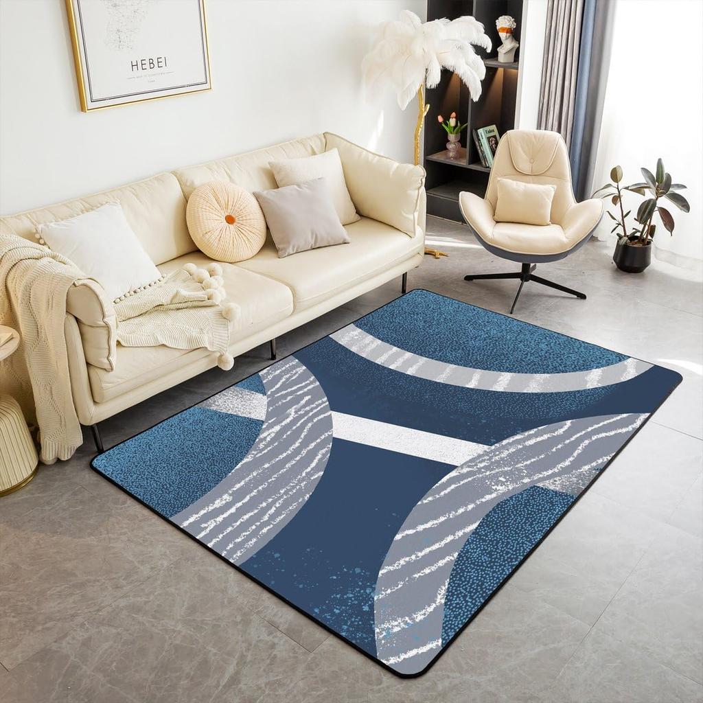 Contemporary Earthy Tone Themed Rug,Red Brown Beige Abstract Wave Non-Slip Floor Mat for Bedroom Living Room Office Decor Carpet