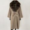 OFTBUY Kabát z pravé kožešiny 2024 Nadměrný dámský svrchní oděv Zimní dámská bunda s límcem z přírodní liščí kožešiny Kapuce Kašmírová vlněná směs Kabát