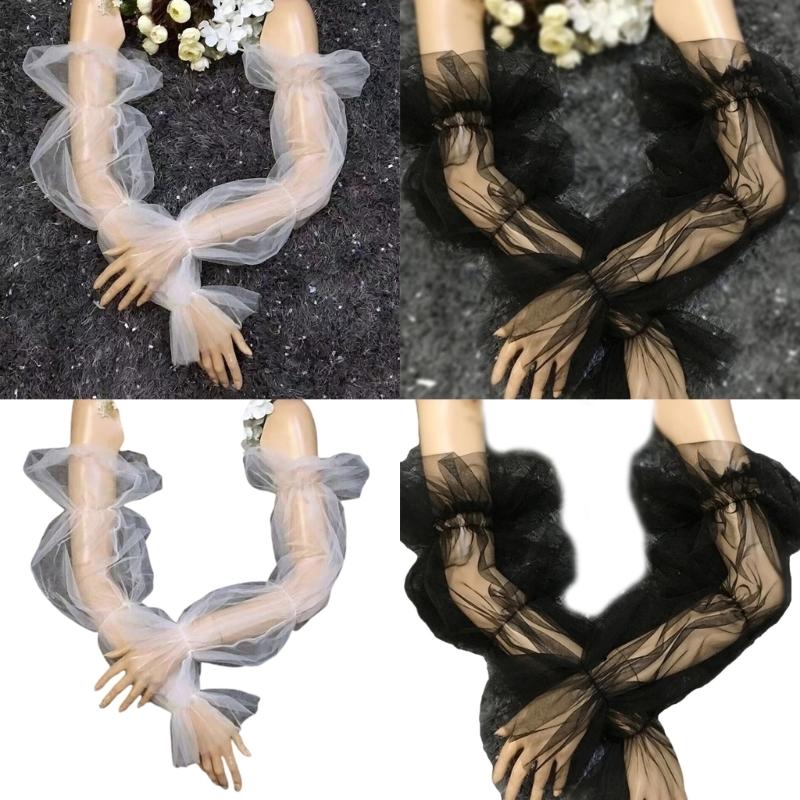 Elegant Bridal Arm Sleeve Sheer Long Fingerless Gloves Wedding Arm Sleeve for Women Wedding Prom Dancing Parties