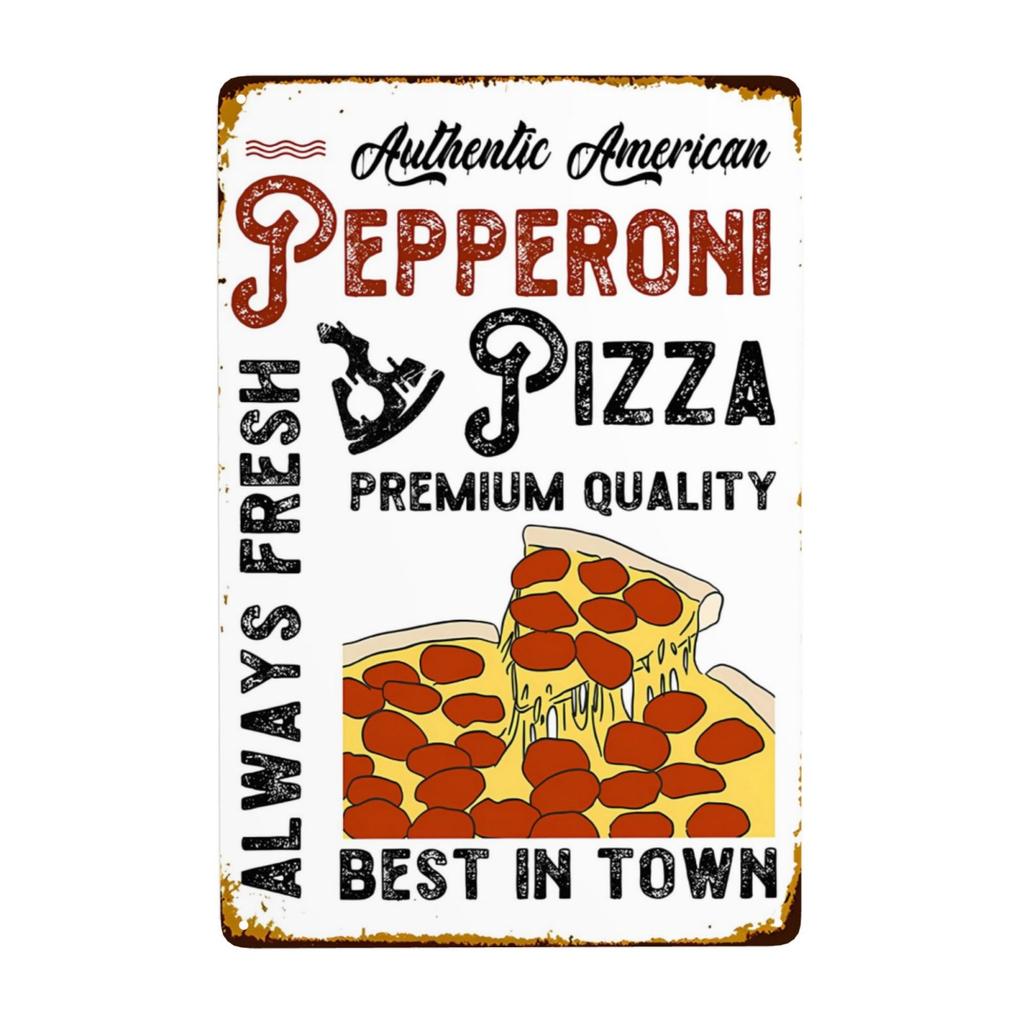 Vintage Pizza Metallschild Pepperoni Pizza Bestes der Stadt Schild Wanddeko für Zuhause Pub Café Club Kunstdekoration 8x12 Zoll