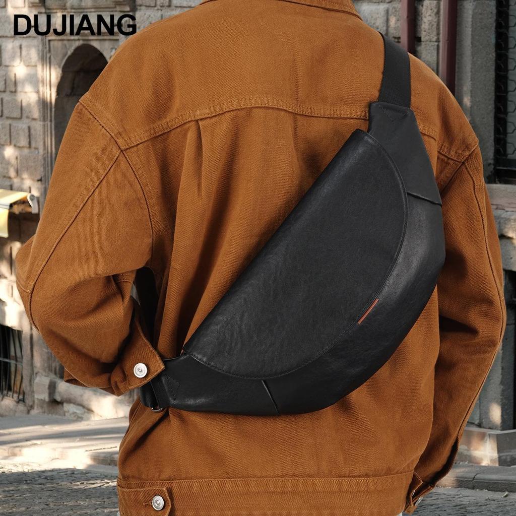 Men's Premium Vegetable Tanned Leather Crossbody Chest Bag - Large Capacity Casual Sports Shoulder Bag