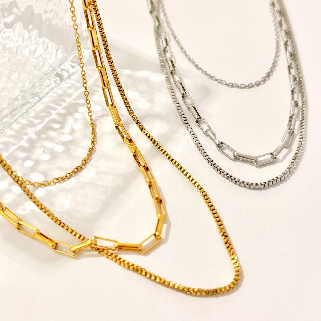 Geometric Modern Layering Necklaces with 18K Gold Plated Stainless Steel and Sweater Chain