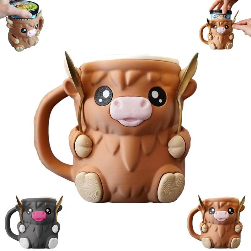 Creative Ferdinand the Highland Cow Ice Pint Holder Highland Cow Shaped Milk Tea Cup Summer Cold Coffee Cups Kitchen Drinkware