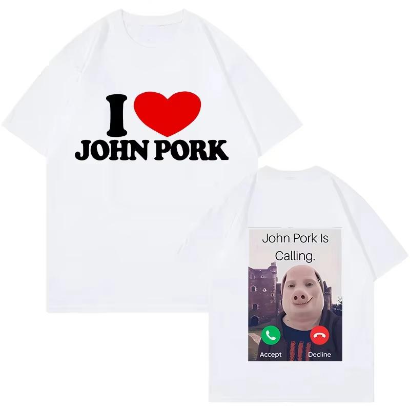SpringSummer New MensWomens John Pork Is Calling Answer Call Phone Printed Cotton Tshirt  Short Sleeve Round Neck Tshirt