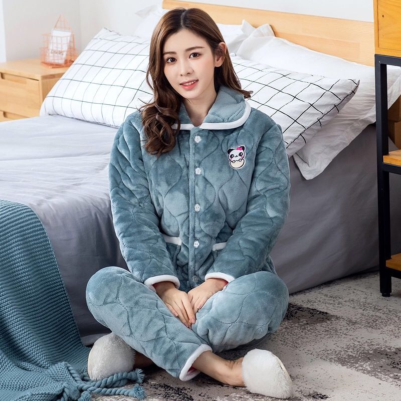 Girls' special home women's cotton thermal cotton clip flange loungewear coral winter thick velvet thickened