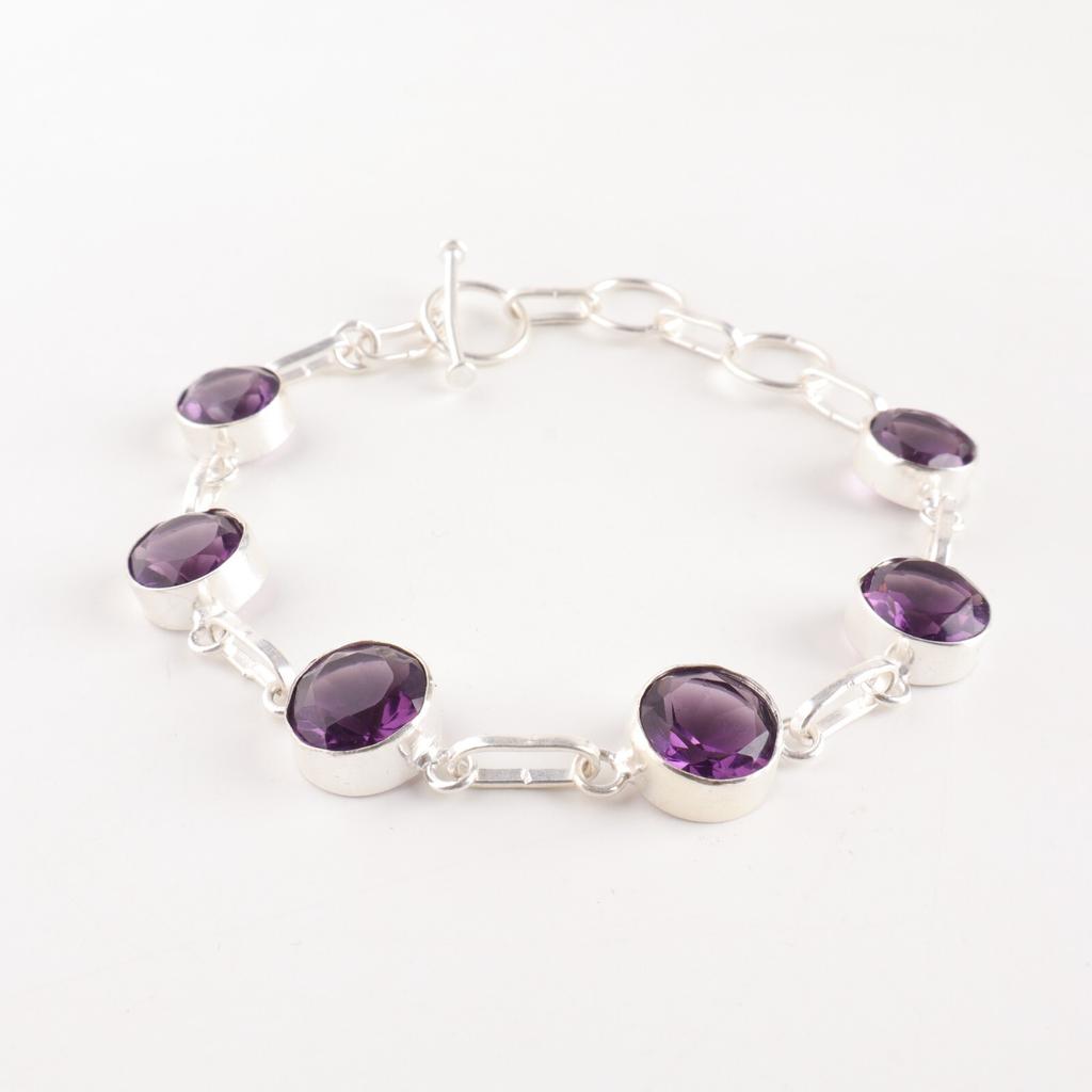 Natural Amethyst Gemstone 925 Sterling Silver Jewelry Handmade Stylish Bracelet RB-14-4