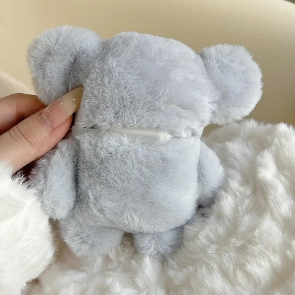 Yousheng Plush Blue Elephant Earphone Case for Airpods 3D Cartoon Fur Animal Headphone Cover for Women Girls