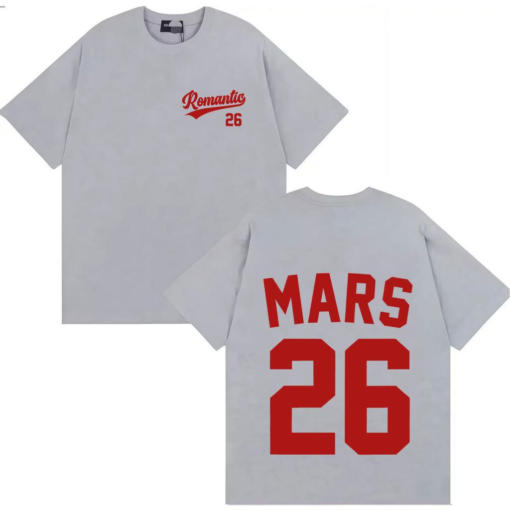 Sänger Bruno Mars Harajuku Buchstaben Print T-Shirt Herren Damen Ästhetischer Doppelseitiger Druck 90er Jahre Baumwolle Übergroßes Kurzarm-T-Shirt