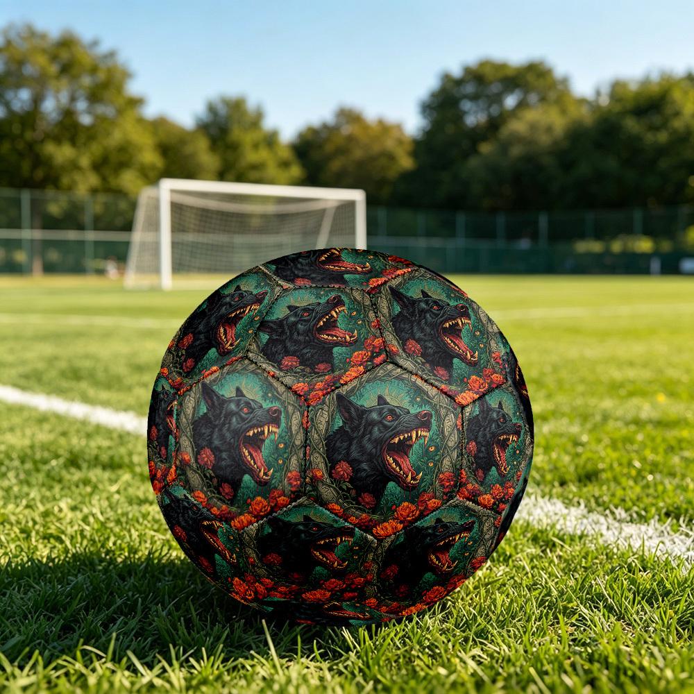 1pc Wolf Amidst Flowers Theme Soccer Ball Football, Size 5, Lightweight PVC, Durable Outdoor Training Soccer Ball, Gift m61474