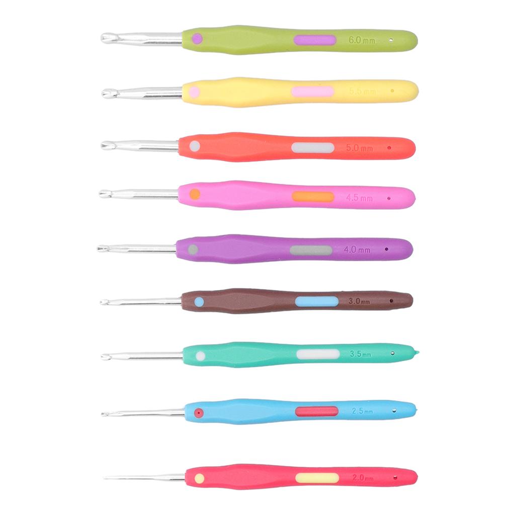 9Pcs Crochet Hooks TPR Ergonomic Soft Handle Easy Identification Wide Application Crochet Needle