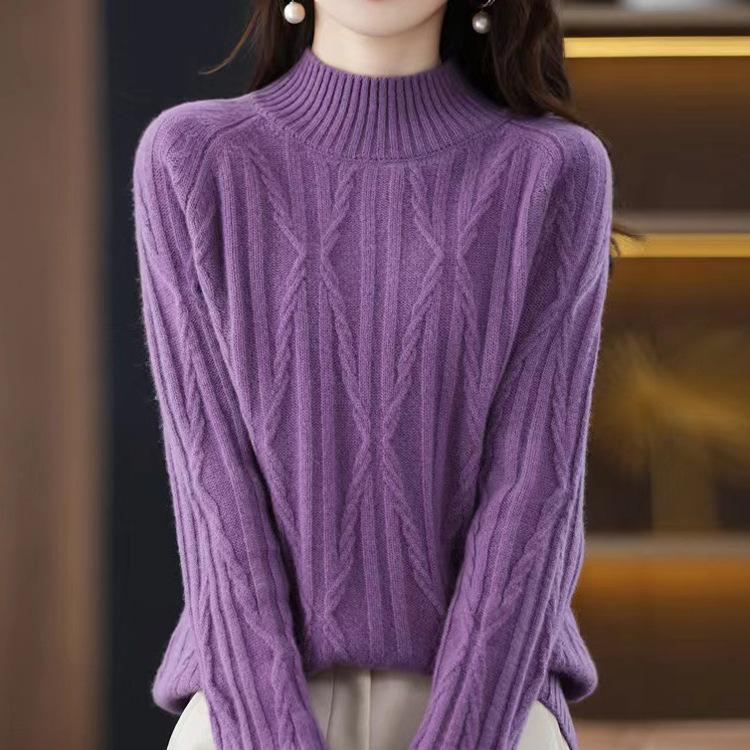 Women's Semi High Neck Sweater Base Sweater Autumn and Winter New Style Pullover Knitted Sweater for Women