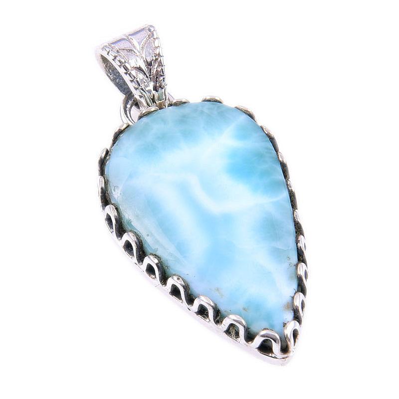 Natural Republic Larimar Gemstone 925 Solid Sterling Silver Pendant 1.50'' H8L10
