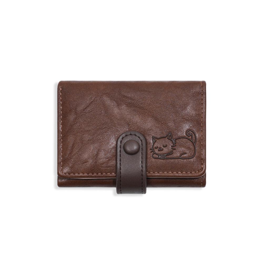 Cute Short Leather Purse PU Leather Three Fold Wallet Versatile Cat Printed Wallet  Girls