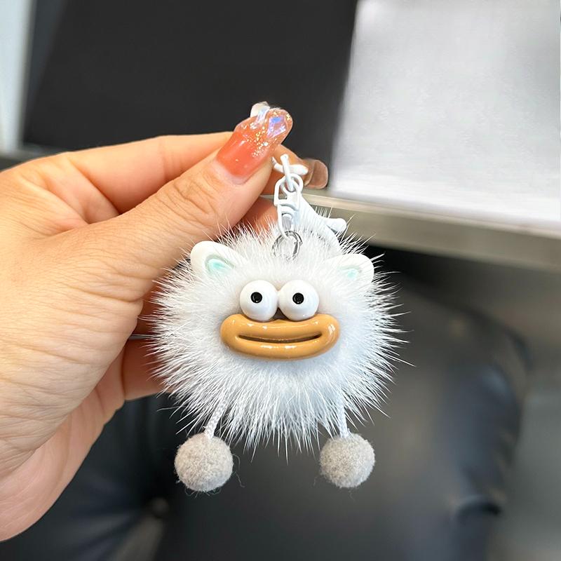 Cute mink hair big mouth small briquettes car keychain pendant Korean plush doll bag pendant gift