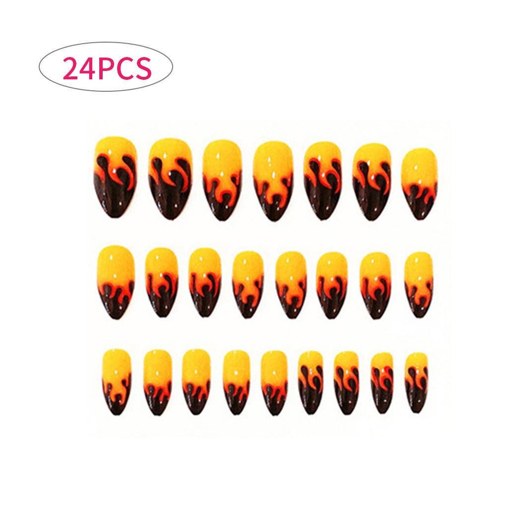 

24 шт. Накладные ногти с узором пламени, акриловый набор накладных ногтей с клеем, женские