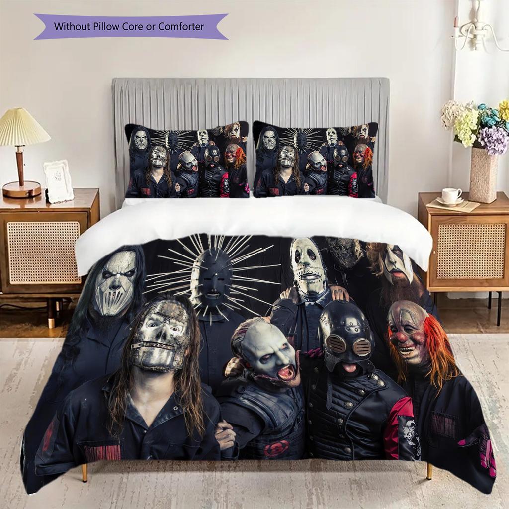Slipknot Rock Band Bedding (1 * duvet cover + 2 * pillowcase, without core) 2D Flat Duvet cover and pillowcase Bedding set Soft and comfortable