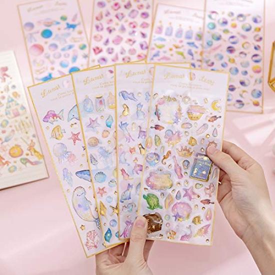 Mnndeoo Sea Creature 3D Puffy Glitter Foil and Constellation Colorful for Planner Decoration Stickers, 6-Piece Set, Stickers, Stamping, Dolphin,