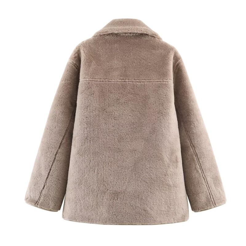 Womens Reversible Streetwear Double-Sided Coat Winter Fashion Outerwear Long Sleeve Turn-Down Collar Faux Leather Jacket