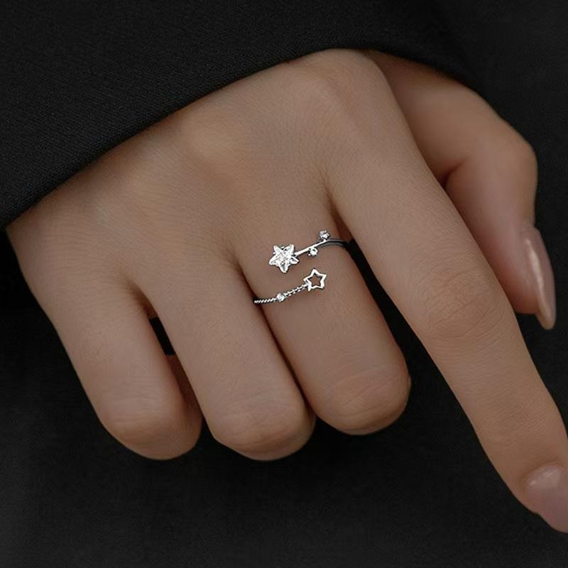 Vintage Irregular Star Open Rings For Women Punk Gothic Sliver Color Adjustable Crystal Rings Y2K Girls Jewelry Gifts
