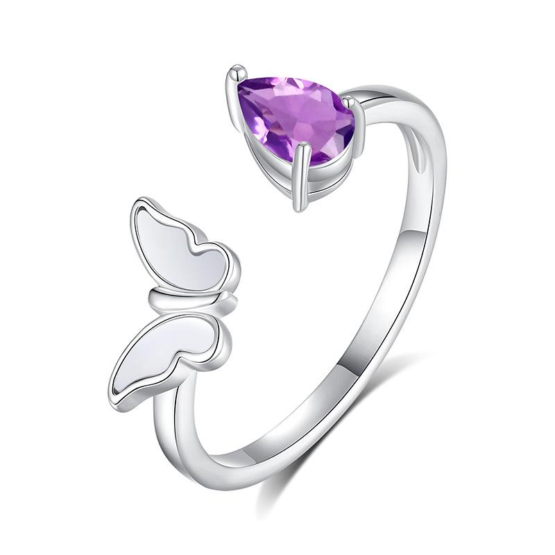 

Natural Gemstone S925 Silver Ring, Twisted Arm Design, Women s Adjustable Fashion Jewelry opening