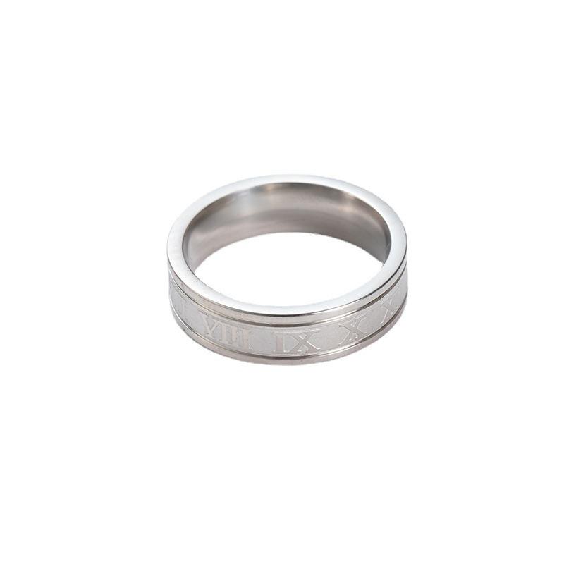Punk Hip Hop Stainless Steel Roman Numeral Ring - European American Street Style Titanium Finger Ring