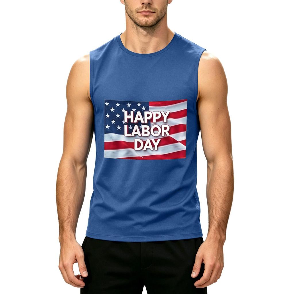 Men's Sleeveless Casual Tank Top Muscle Shirt with Printed Graphic for Labor Day Comfortable Fit Lightweight Summer Wear