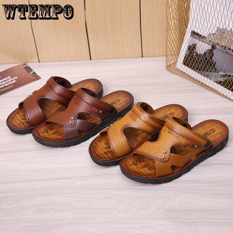 WTEMPO Men's Summer Peep-toe Youth Beach Shoes Dual-use Beach Slippers Non-slip Men Sandals Mens Shoes