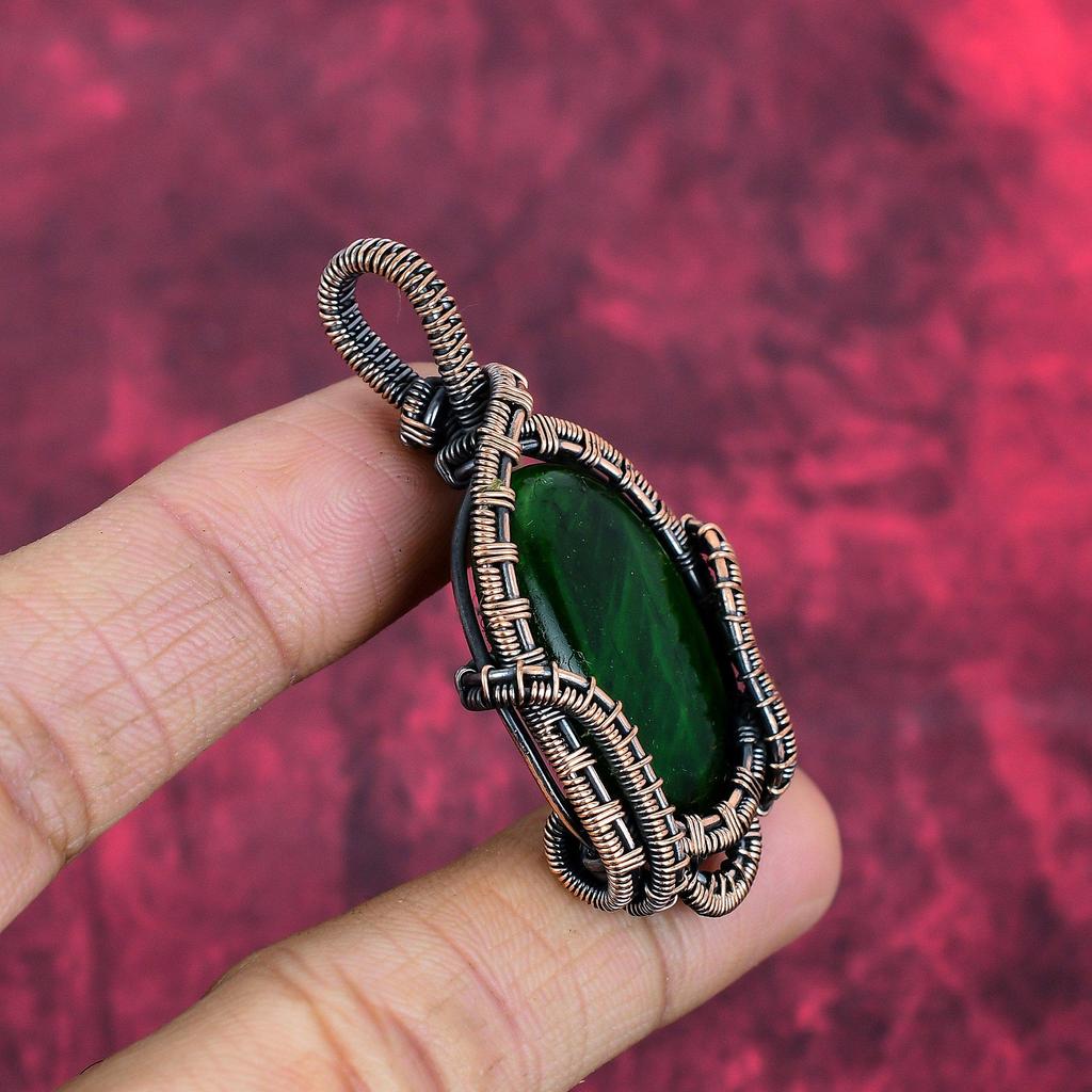 Green Fire Labradorite Pendant Copper Wire Wrapped Gemstone Pendant Copper Jewelry Handmade Boho Pendant Gifts for Wife Wire Wrapped Jewelry