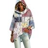 Women's Fashion Hooded Pullover Top with Three-Quarter Sleeves and Patchwork Print