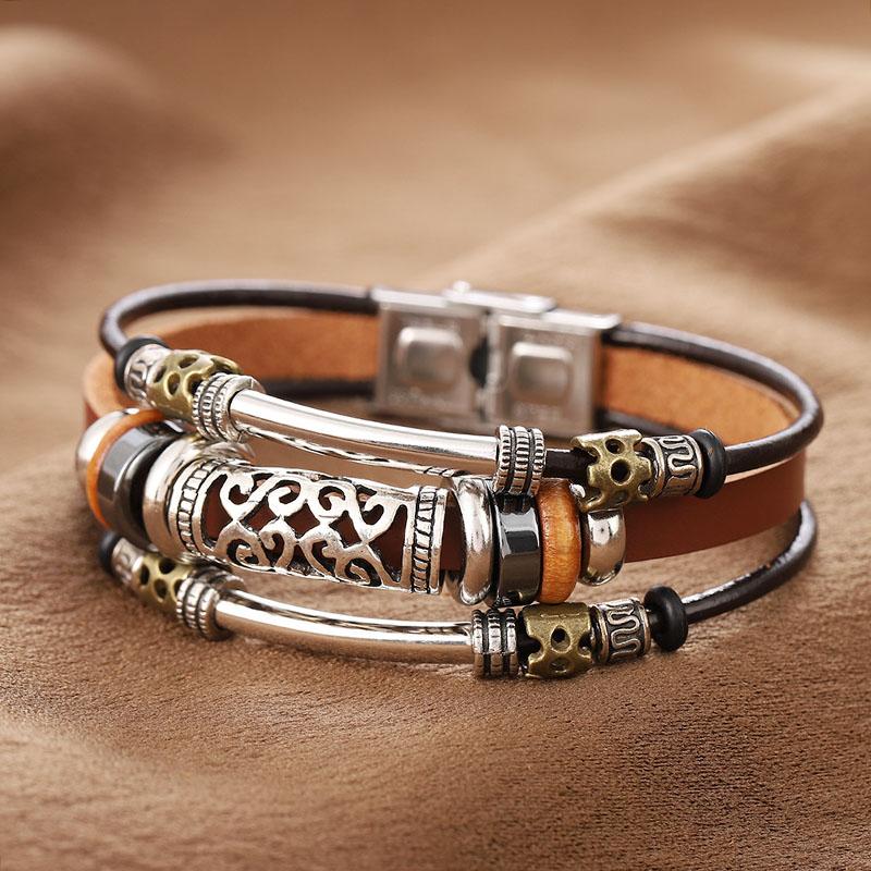 Turkish Blue Eye Wristband Lucky Hand  Gifts Evil Eye Fatima Hand Charm Bracelets for Women Men Genuine Leather Bracelet