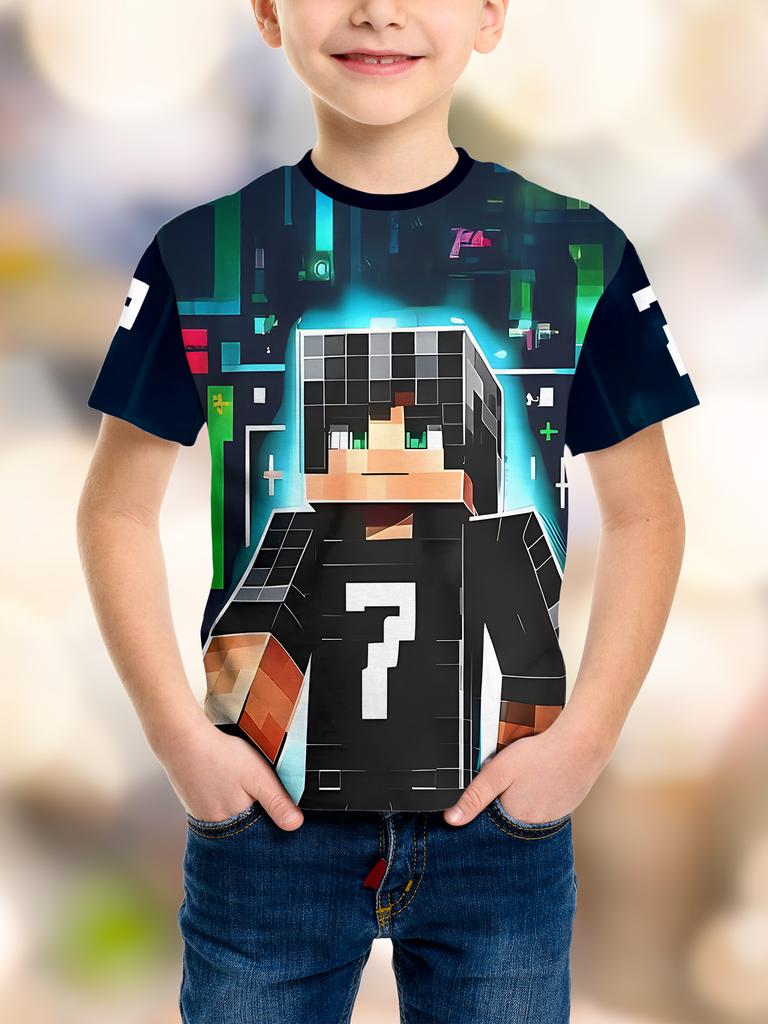 Fashion Game Pixel Birthday Party 3D Print Kids T-Shirt Humor Funny Boys Novelty Gift Short Sleeve Te