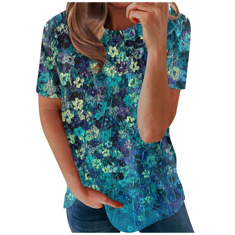 Blumenmuster 3D-Druck T-Shirts Damen Sommer Rundhals Kurzarm T-Shirt Y2k Harajuku Tees Streetwear Oberteil Damenbekleidung