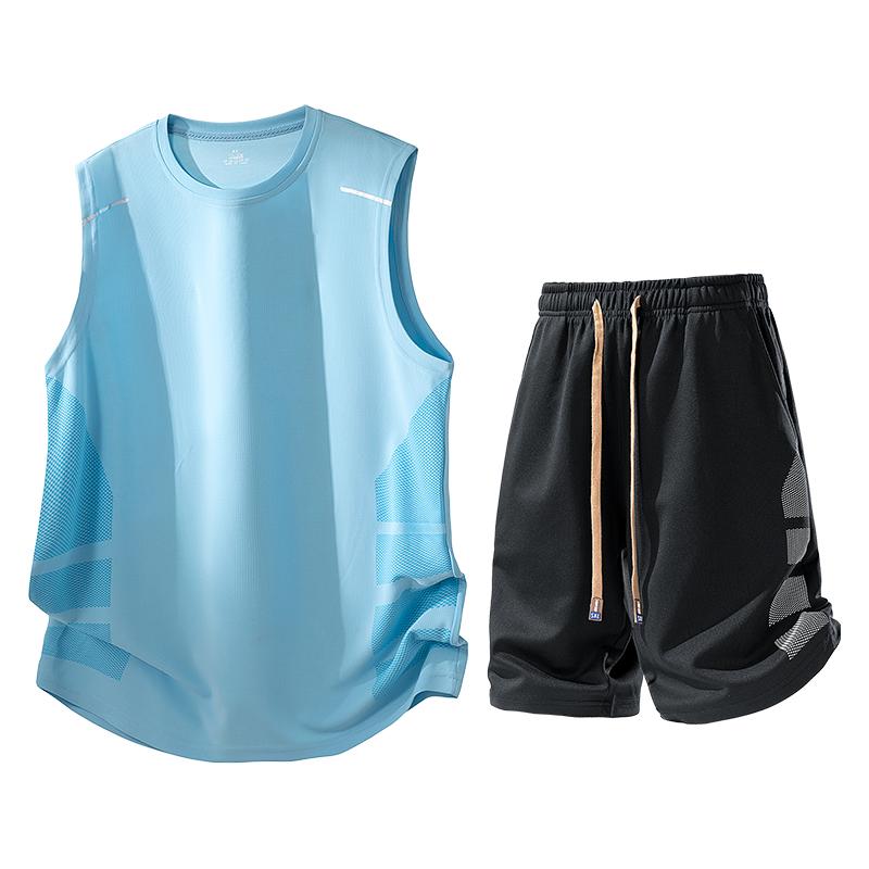 Men's Summer Casual Running Speed Dry Ice Silk Sports Set Men's Two Piece Set
