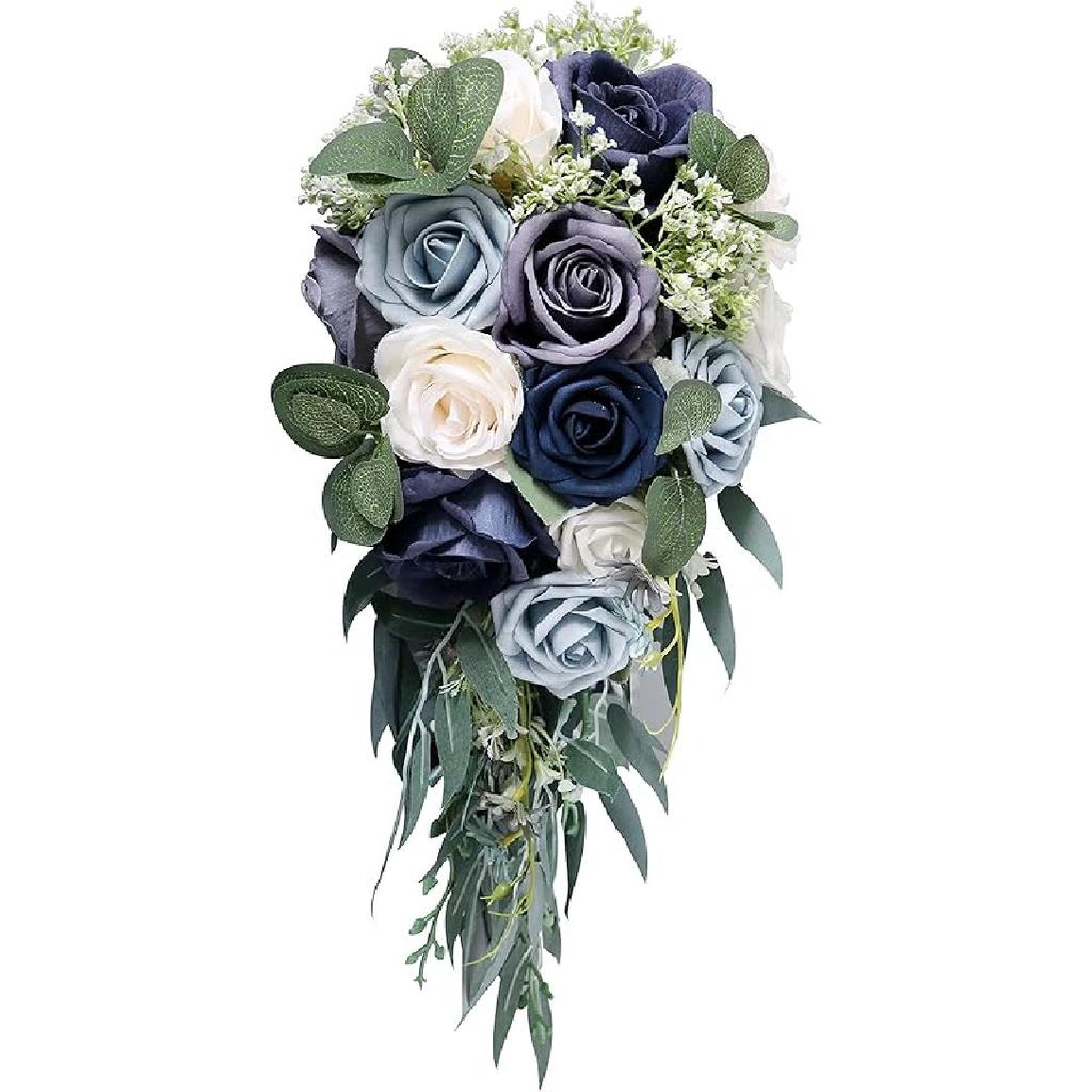 10 inch Water Drop Shape Bridal Bouquet Bridesmaid Bouquet Luxury Blue Roses Wedding French Rustic Vintage Wedding, Romantic Wedding Ceremony,