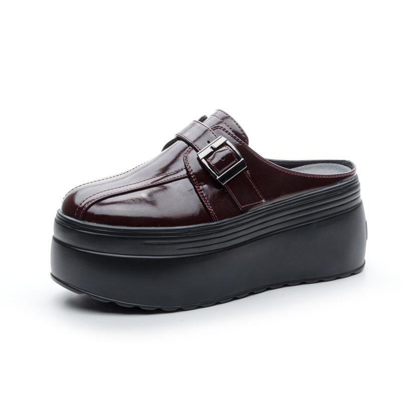 Damskie letnie nowe 2025 okrycie wierzchnie platforma bez obcasa główka torby półkapcie gładki kolor klamra proste półtorby buty