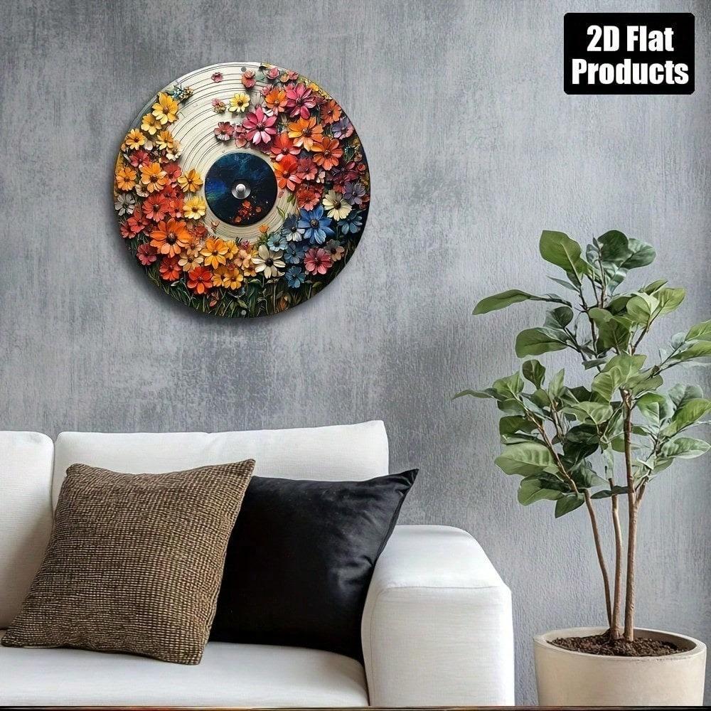 Vintage Floral Metal Wall Art Round 8x8 Inch Tin Sign for Home Bar Cafe Decor