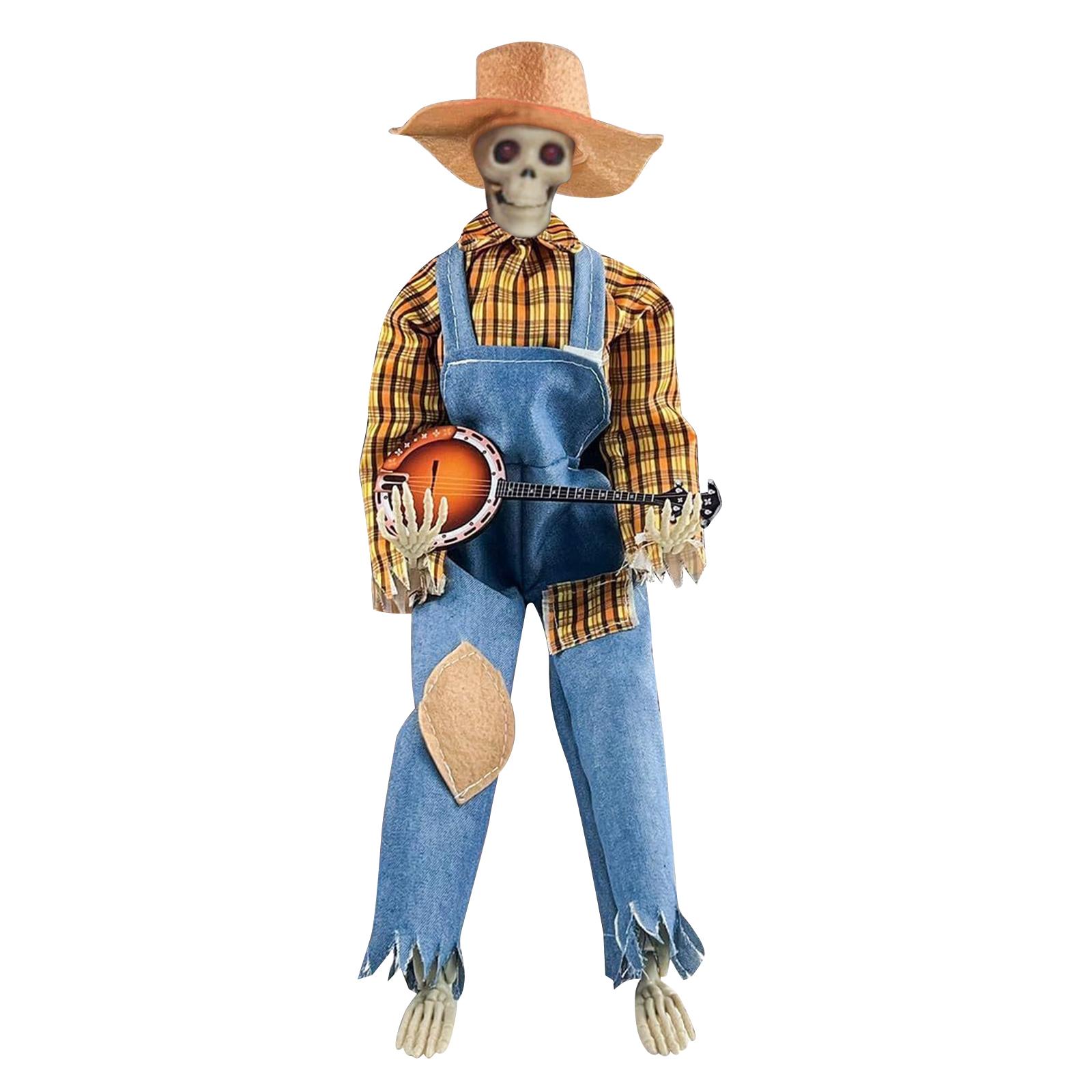 

Halloween Skeleton Guitarist W/ Clothes and Hat Dueling Banjo Skeletons Banjo Playing Skeleton for Party Shelf Decorations