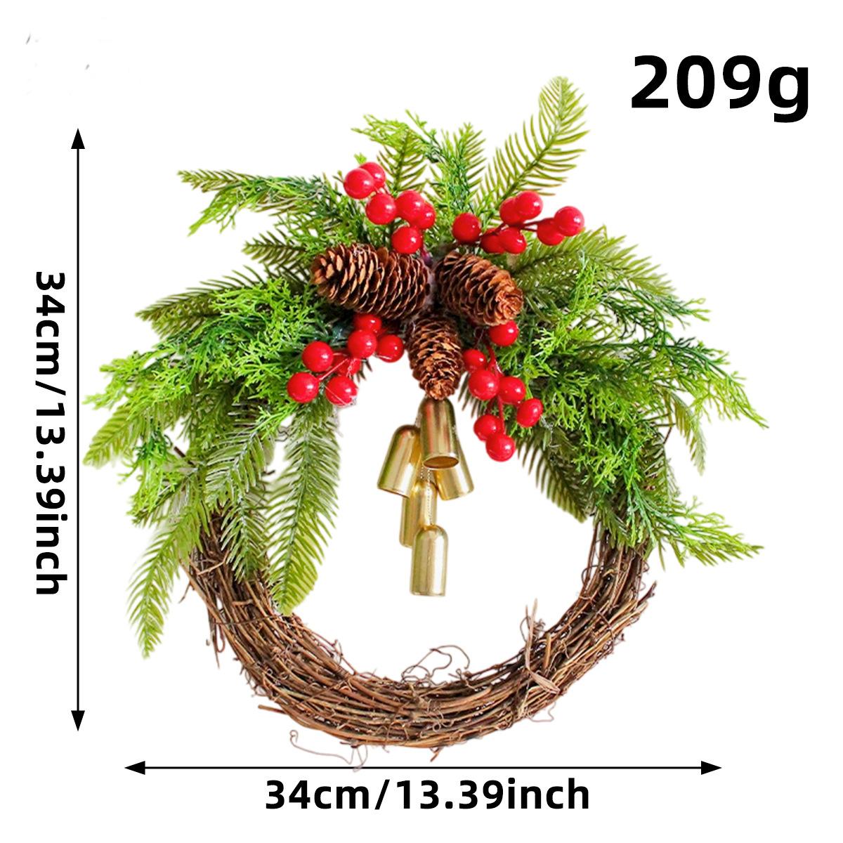 

Bohemian Christmas Wreath with Bells, Cottage Style Door Hanger for Farmhouse Holiday Decor