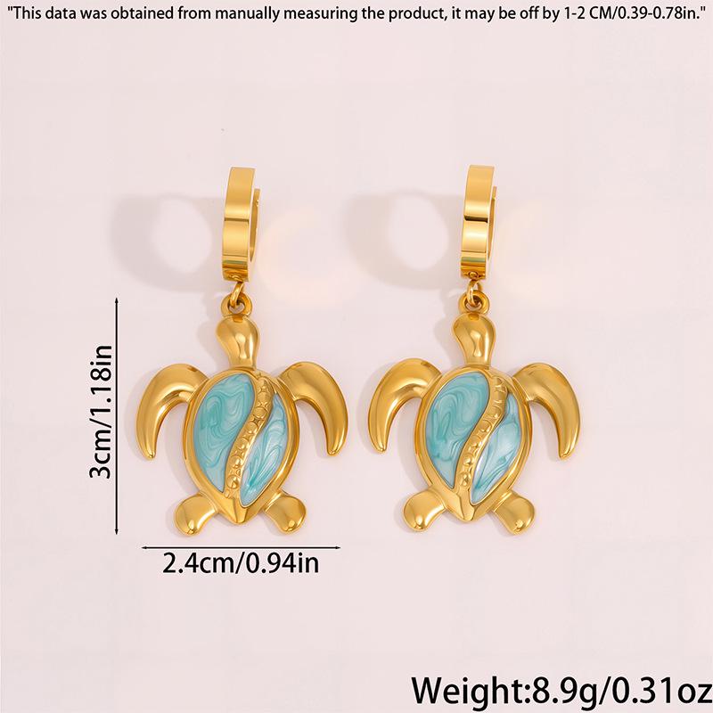 Ocean Style Sea Turtle Enamel Dangle Earrings - Women's Stainless Steel Luxury