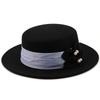 Herbst und Winter Japanische Wolle Wollflachkappe Perlen Schleife Dekoration Damen Retro Flache Kante Wollhut Mode Filzhut