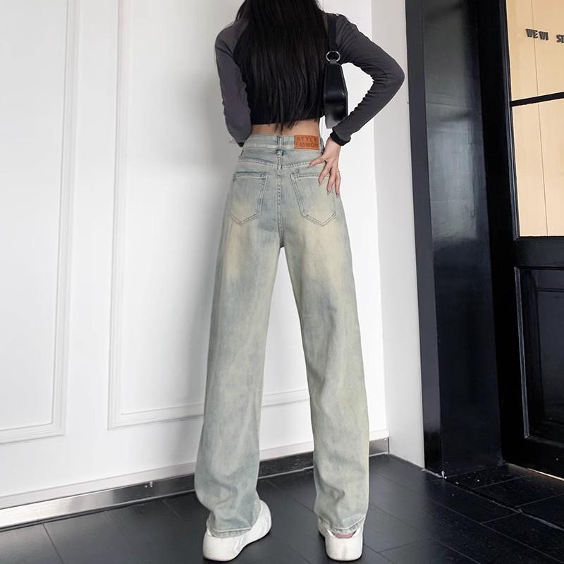 

Mud Yellow High-Waisted Wide-Leg Women s Jeans - Loose, Versatile, Slimming, and Casual. 2XL (65-72 kg)
