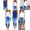 Elegant Ladies Summer Lotus Lace Short Sleeve Casual Shirt Tops Blouse T-shirt