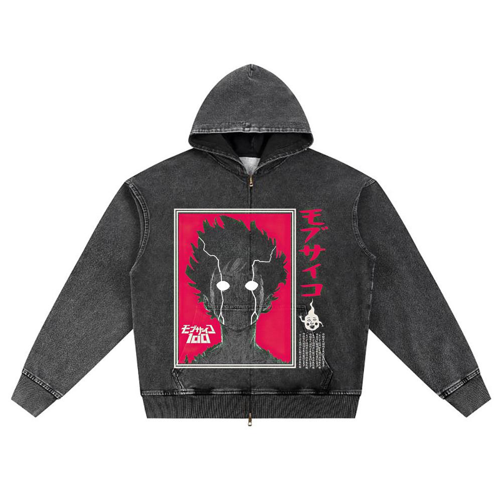 DTG print Knitted Denim Zip-Up Hoodie Copy of MOB Psyco 100 v2 Brother Print Zipper Hoodies  