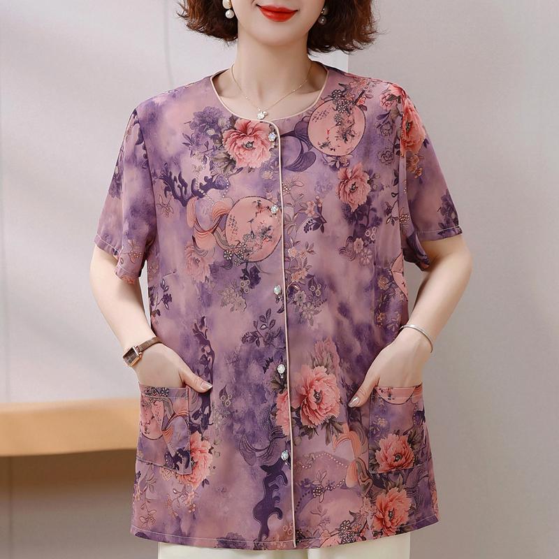 

4XL-8XL Большие размеры Элегантные женские блузки Летние топы оверсайз Женские повседневные рубашки с коротким рукавом 8XL фиолетовый