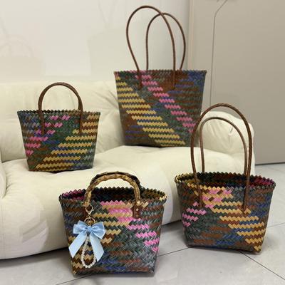 Retro Faux Rattan Large Capacity Straw Tote Bag - Women's Handbag and Vacation Souvenir Basket