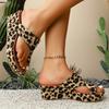New Summer Women's Fashion Leopard Print Wedge Sandals Comfortable Thick Sole Beach Style Leopard Shoes